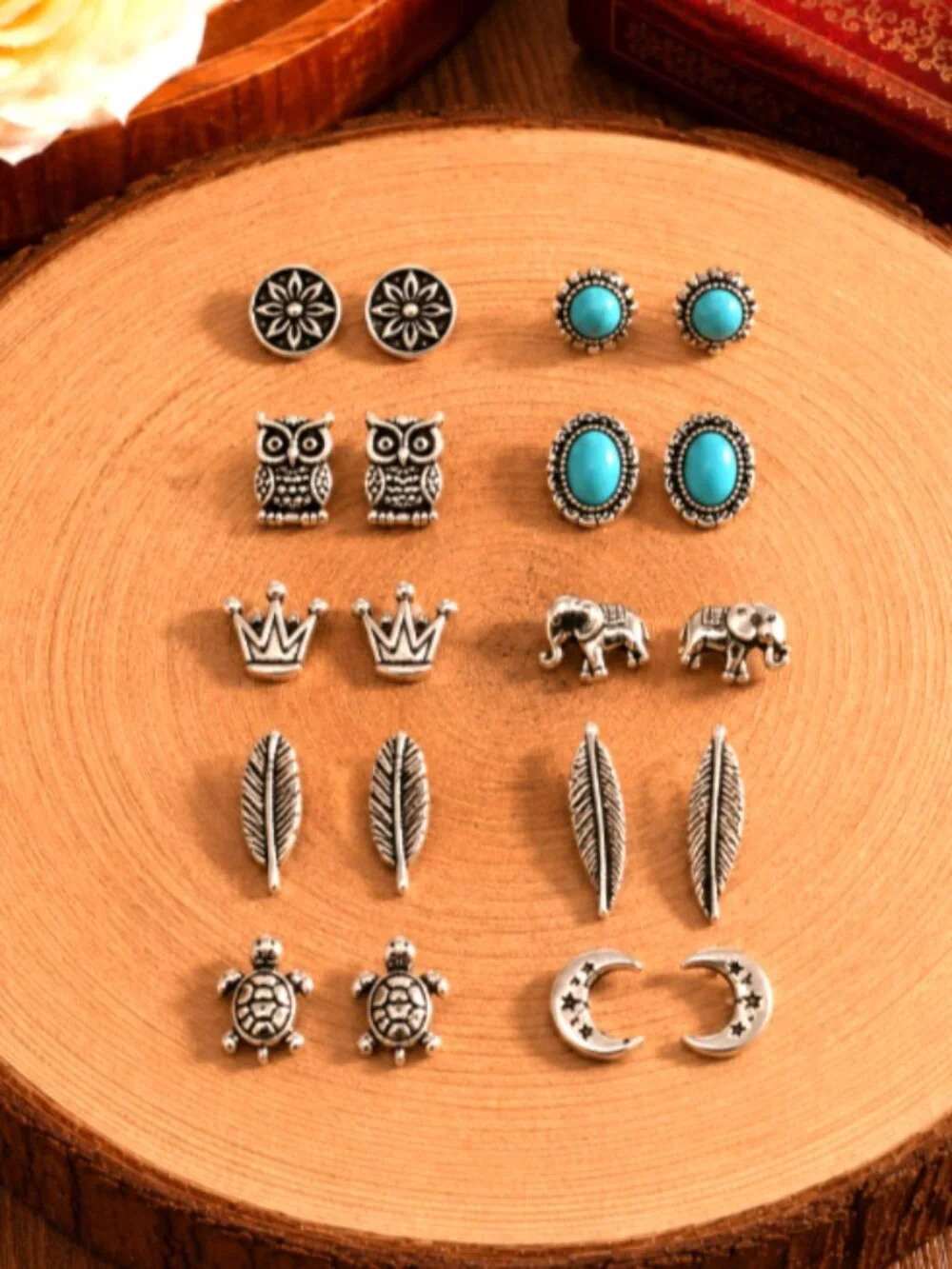 50pc Turquoise & Silver Tone Western style Jewelry Mixed Lot Earrings Rings Boho